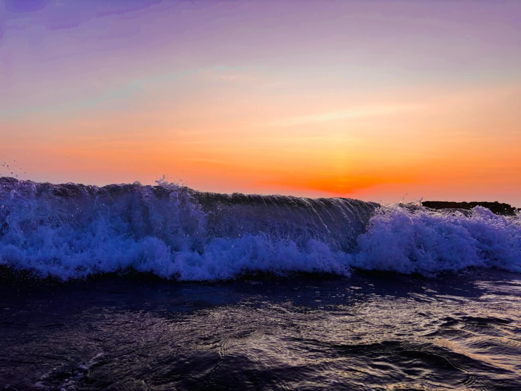 Kovalam Beach Waves with Sunset